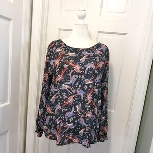 LOFT Colorful Peacock Print Blouse Size XL, Business Casual
